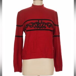 St. John Collection by Marie Gray Red Knit Sweater Black Scroll Detail Size M